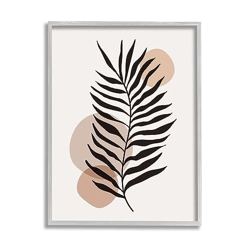 Beige Boho Frond Gray Framed Giclee Art Design by Sisi and Seb