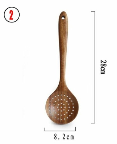Thai Teak natural wood tableware set spoon kitchen tool cooking coop Colander - Picture 8 of 22