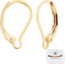 Beebeecraft 1 Box 50Pcs Leverback Earring Findings 24K Gold Plated French Earrin