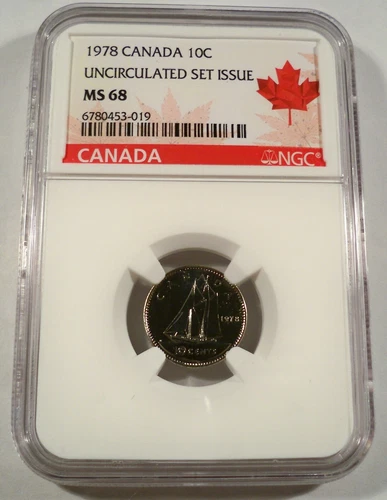 1978 10c NGC MS68 CANADA DIME BLUENOSE UNCRICULATED MINT SET ISSUE MS 68