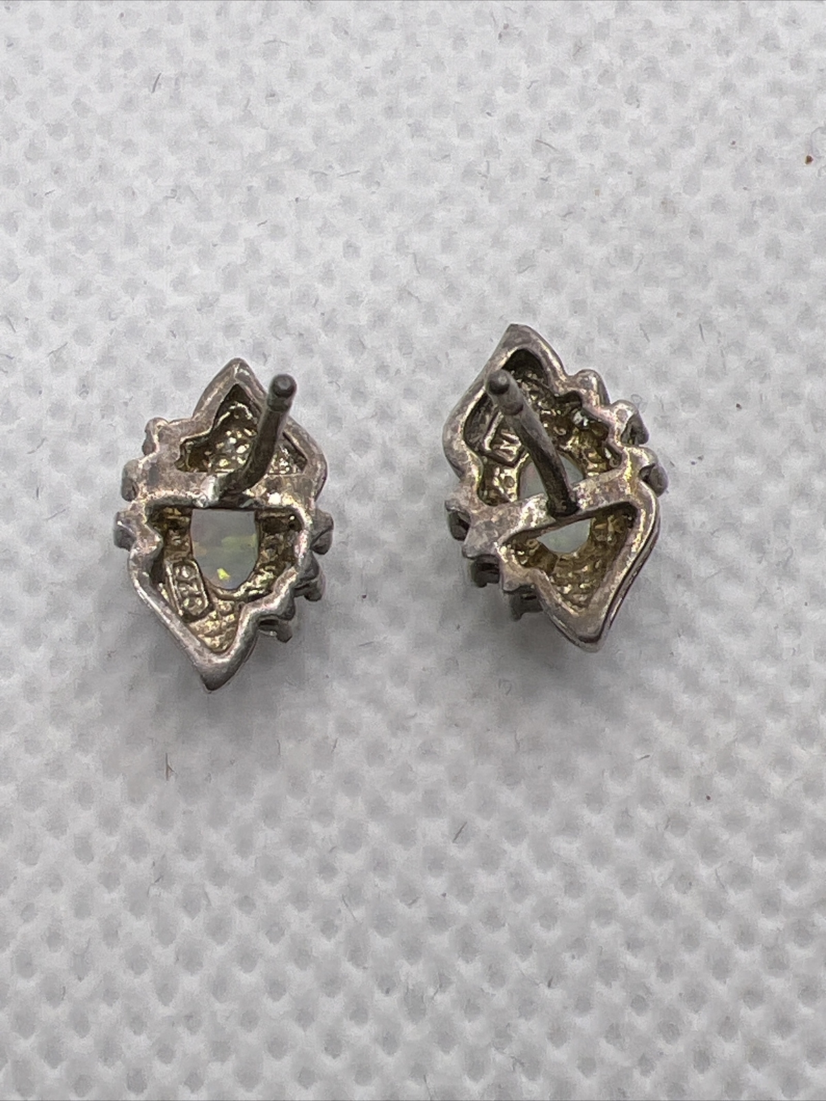 Solid 925Sterling Silver Created Opal & White CZ … - image 7