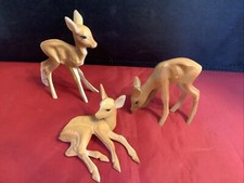 RARE VINTAGE MID CENTURY PLASTIC SET OF 3 FAWN DEER FIGURINES HONG KONG C1j