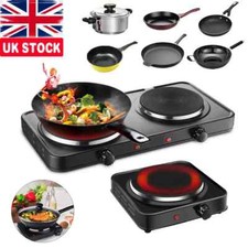 Double Hot Plate Portable Electric Table Top Hob 2500W with Thermostat Black