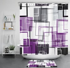 Abstract Mid Century Geometric Purple Shower Curtain Bathroom Accessories Set