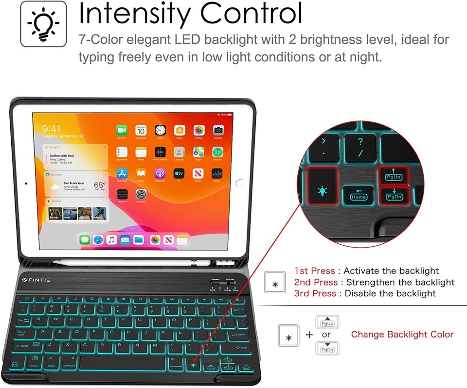 AICase Keyboard Case for iPad 9th 8th 7th Generation Leather Folio Back Cover - Image 4 of 4