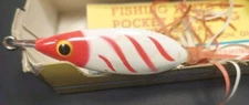 VTG FRED ARBOGAST #3 HAWAIIAN WIGGLER RED & WHITE w/TAIL & WEEDGUARD~NEW IN BOX!