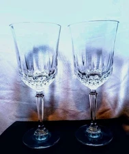 Vtg ST. GEORGE Glasses  ODYSSEY Pattern Set of 2 Crystal Goblets 8in Tall USA 