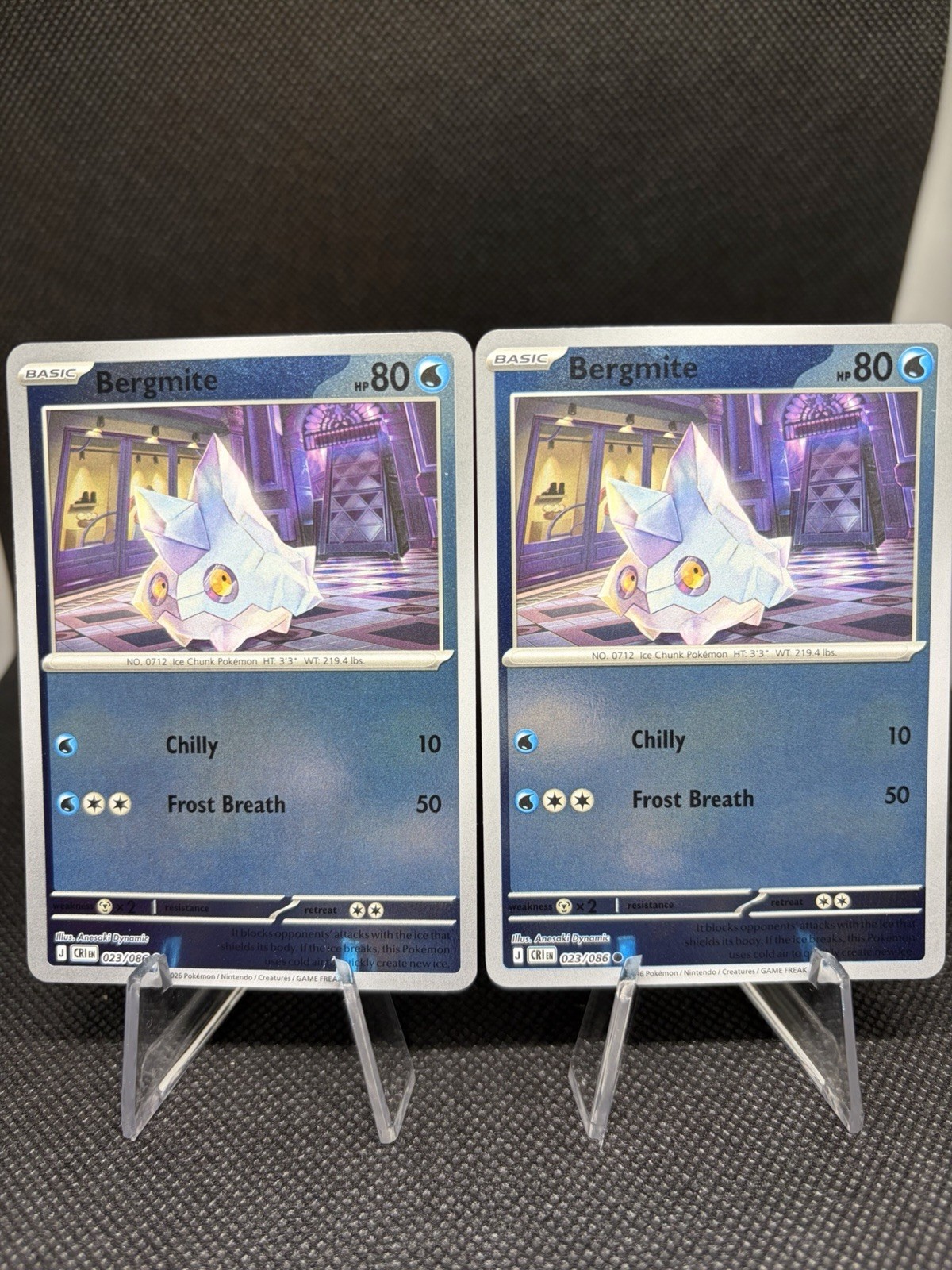 X2 Pokemon TCG Bergmite 23/86 (2) Reverse Holo Lot Chaos Rising NM