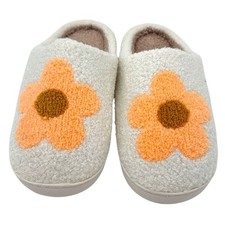 Novelty Soft Plush Warm Slippers   Peach Flower - Women's Medium/Large 7.5   8.5