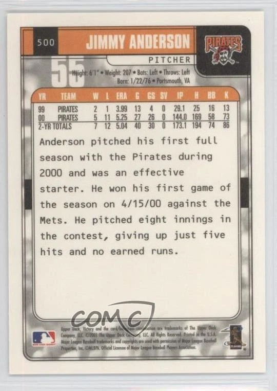 2001 Upper Deck Victory Jimmy Anderson #500 - Image 2 of 2