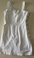 Forever 21 White Denim Side Button Mini Dress Small Square Neck 90s Y2K Summer