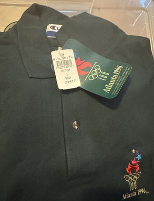 Vintage Champion Shirt Mens Large Atlanta 1996 Olympics Green Polo Cotton