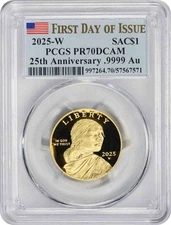 2025-W Sacagawea Gold Dollar 25th Anniversary PR70DCAM First Day of Issue PCGS