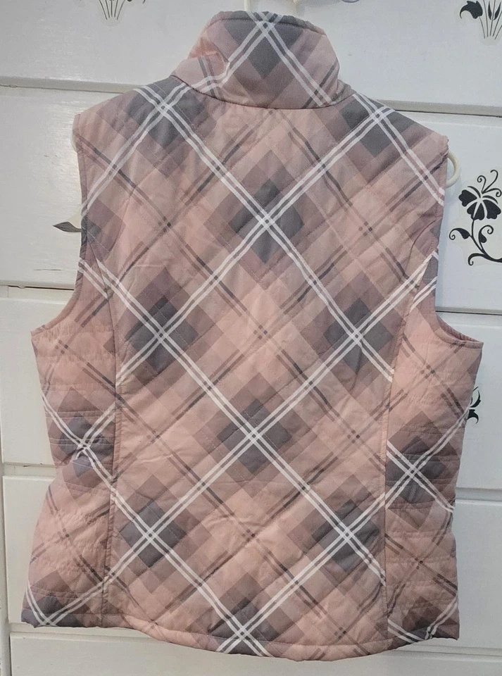 Christopher & Banks Nuevo Con Etiquetas Chaleco Acolchado Puffer Rosa Gris A Cuadros Cremallera Completa L Foto 2 de 3