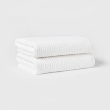 2pk Quick Dry Ribbed Bath Towel Set White