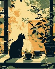 Paint by Numbers Kit for Adults Beginner, Green Plant Cat Paint by Number Kits o