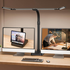 LED Desk Lamp for Home Office - 24W Bright Double Head Desk Light with Clamp Eye