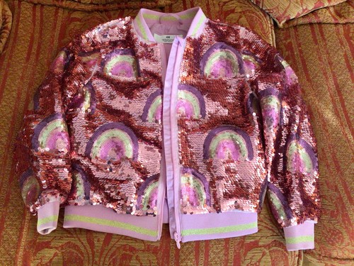 Neu H&M Pailletten Jacke Rosa Regenbogen 6-7 Jahre