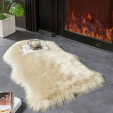 Faux Fur Rug, Beige Small Area Rug, Fluffy Sheepskin Rug, Fuzzy Ultra Soft 2 ...