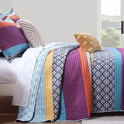 Juego de edredón Boho tamaño Queen - 100 % Queen (98"x90") azul/púrpura/amarillo/naranja Foto 2 de 4