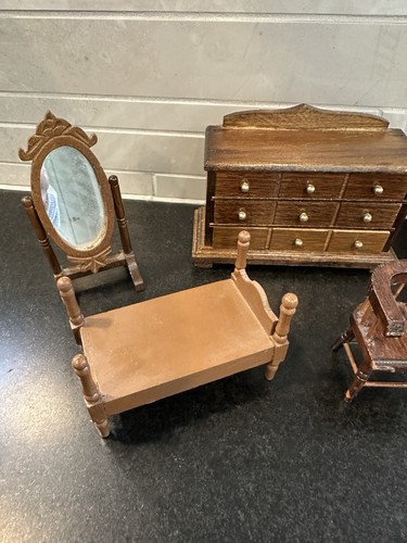 Lot Vintage dollhouse Miniature furniture lot 1:12 Sofa Mirror Chairs Dining Tab - Picture 2 of 6