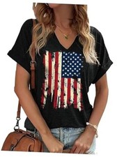 V Neck T Shirts for Women American Flag Patriotic Shirts X-Large Usa Black1