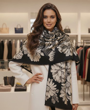 Schal Kaschmir extra geschmeidig Korean Designer  schwarz weiß 185x65 Damen