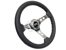 1967-68 Chevy Impala Camaro 6-bolt Black Leather Steering Wheel Kit White Ss