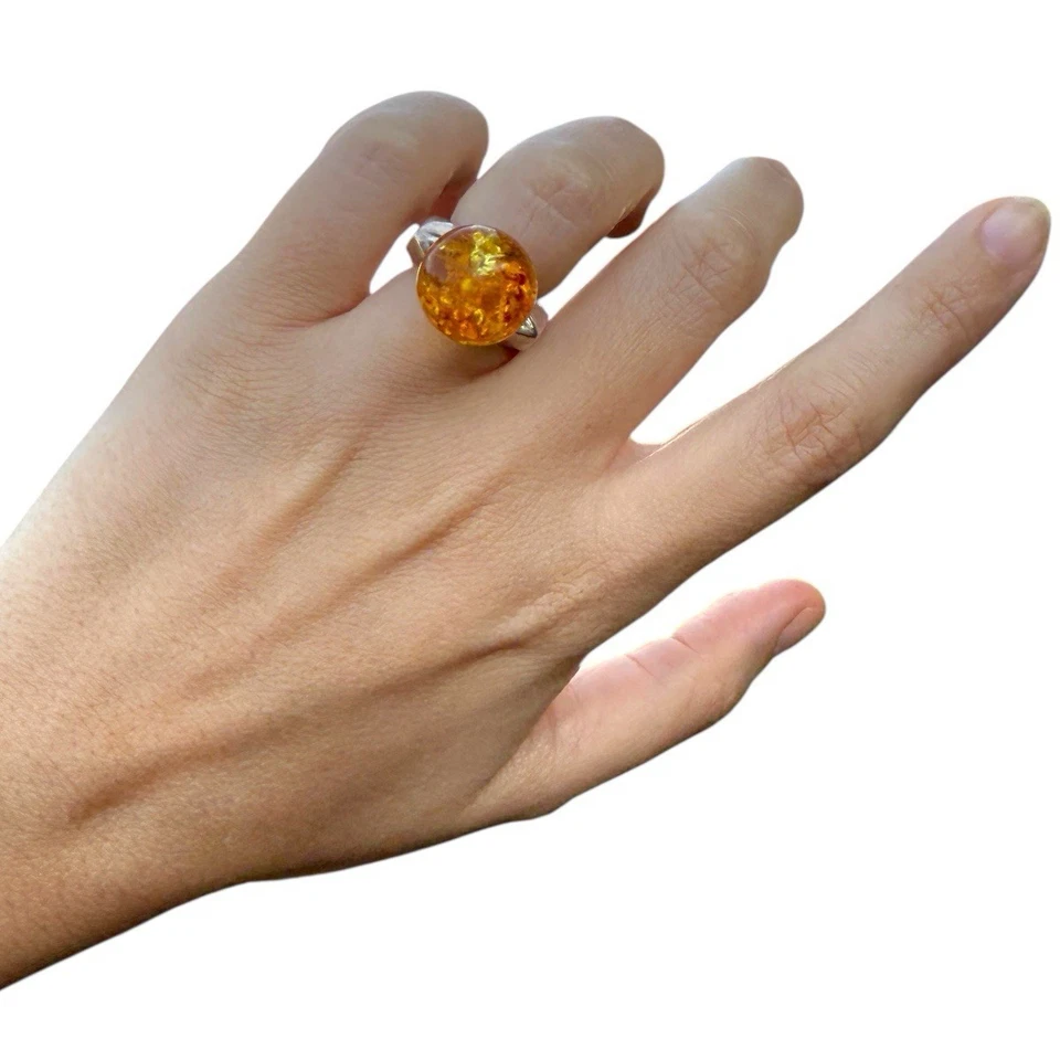 Anillo ámbar macizo firmado de colección modernista brutalista enorme 4,25 Foto 2 de 4