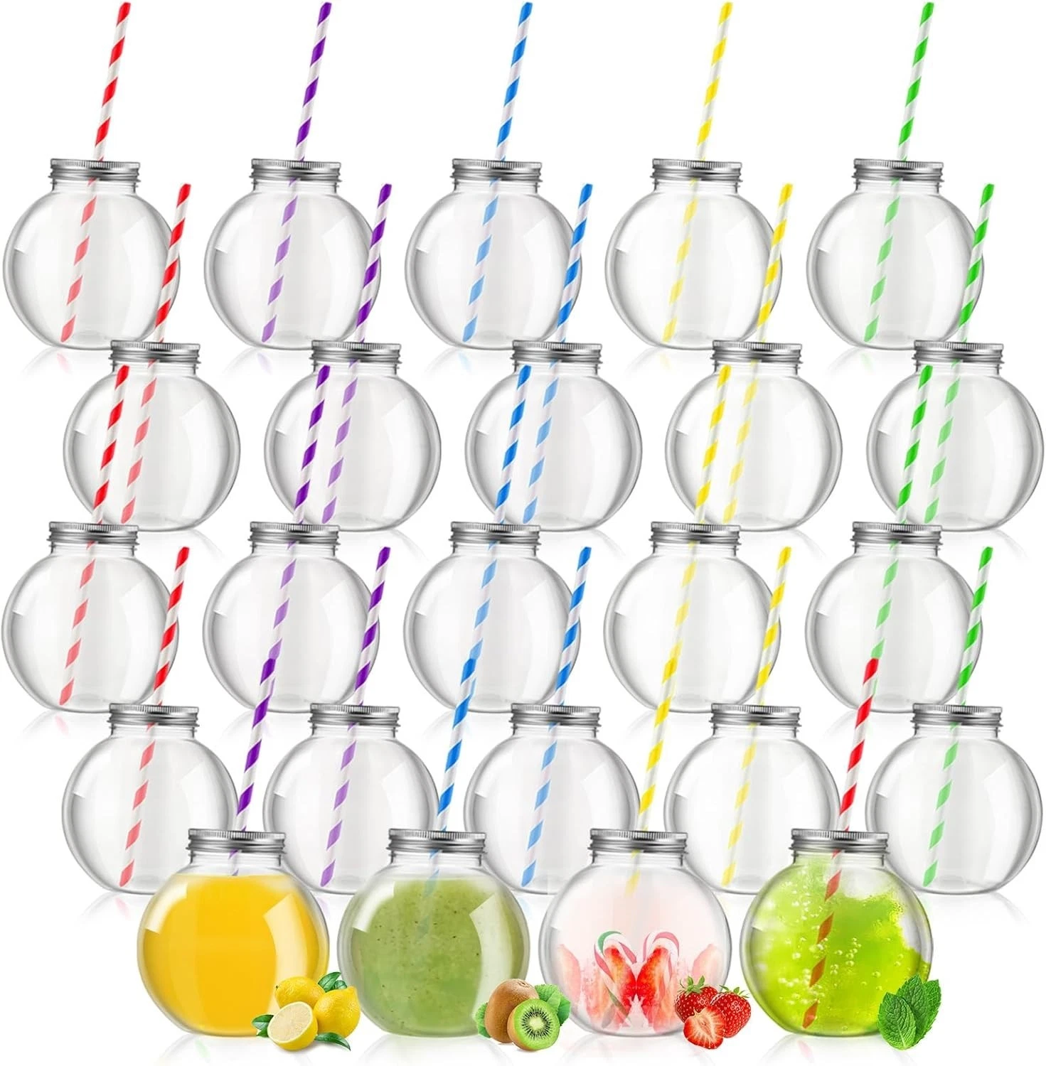 24 Pcs 10 Oz Plastic Christmas Ornament Cups Clear Mini Fish Bowl Spherical Bott