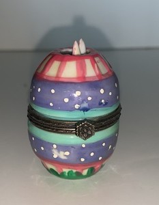 Collectible Rare Hinged Trinket Box Porcelain Easter Egg with Hidden Bunny 