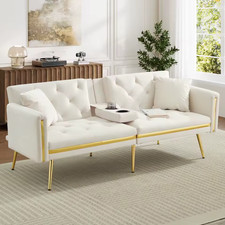 Convertible Sofa Bed 2 Seater Click Clack Sofa Settee Couch Living Room White