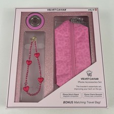 VELVET CAVIAR Phone Accessories Set Travel Bag  Grip  Bracelet - Pink Leopard