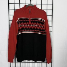 Chaps 1/4 Zip Fair Isle Sweater Mens Large Red Pullover Nordic Holiday Christmas