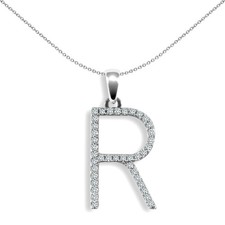 9ct White Gold Jewelco London Diamond Block Initial ID Charm Pendant Letter R