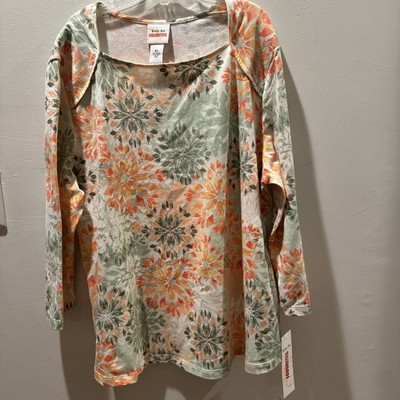 Ruby Rd Womens Multi Color Tropical Oasis Tunic Top SZ XL 3/4 Sleeve Floral New