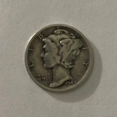 MERCURY 90% SILVER DIME - 1942 S- Very Good Coin