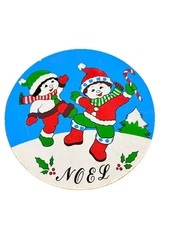 Vintage Hand Painted Round Bent Wood Box Christmas Elves Taiwan