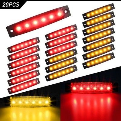 20x Amber/Red LED Side Marker Clearance Lights Waterproof f/Trailer Truck RV 12V