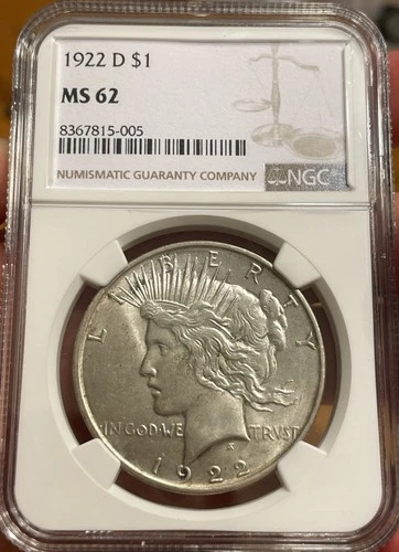 1922 D Peace Silver Dollar $1 NGC MS62 Uncirculated