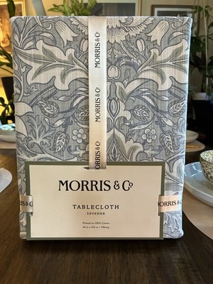New-Morris & Co 60  x 120  Oblong Tablecloth-Severne-Blue,Gray-NWT-100% Cotton