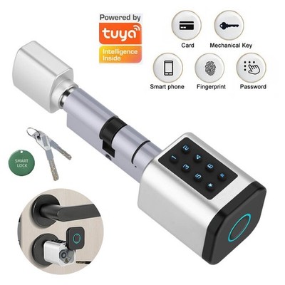 Tuya Smart Door Lock Cylinder Fingerprint Password Card APP Unlock With Keys