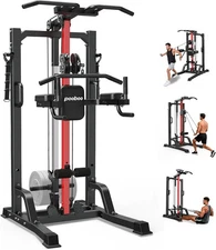 Pull Up Bar Power Tower Dip Station Cable Machine-Integrated Home Gym Indoor