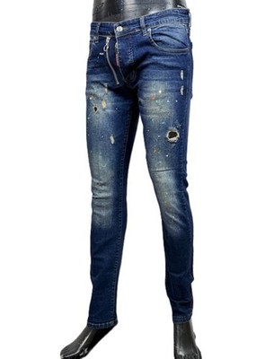 DSQUARED2 Herren Jeans Slim Fit Größe 52 Denim Blau Used Destroyed Effekt