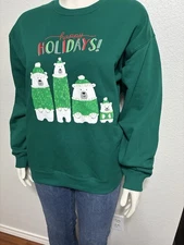 New Lildy Christmas Sweater Polar Bears Happy Holidays,Festive Unique Gift  M/L