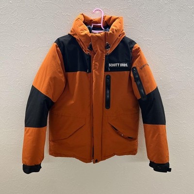 Schott 2 Tone Hoodie Down Jacket Blouson Men Size S Orange Genuine