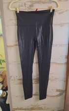 Spanx Black Faux Leather Leggings Size Large Tummy Control