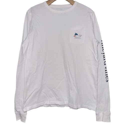 Vineyard Vines Kids Size XL 18 White Christmas Snowman Whale Long Sleeve T-Shirt - Picture 2 of 7