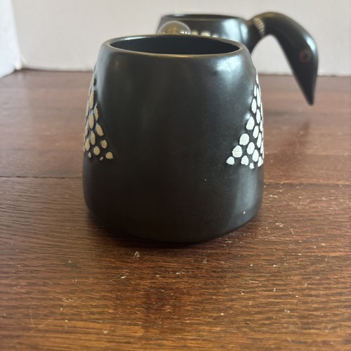 2- Vintage Stephen Schiffer Studio Pottery Handmade Ceramic Black Loon Bird Mugs - Picture 4 of 10