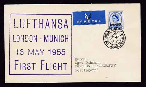 London to Munich Lufthansa 1955 1st FFC first flight cover .. scarce - 第 1/2 張圖片
